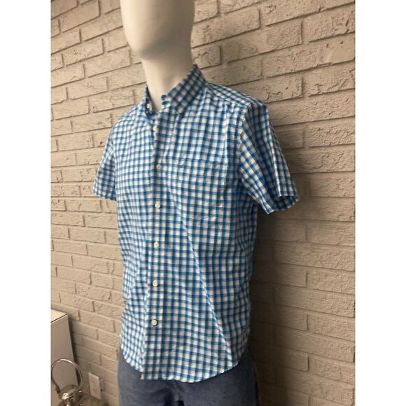 Nautica Men Blue/White Short Sleeve Checkered Button-Down Shirt Size M - Picture 5 of 10